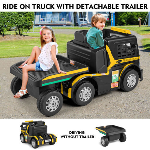 12V10AH Battery-Powered Ride On Truck with Swing Trailer and RC Control for Kids - MP3 Compatible, 6 Wheels