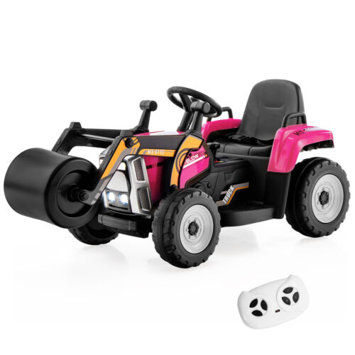 12V Electric Tractor for Kids with Remote Control, LED Lights, and Music - Pink