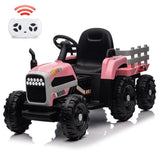 Electric Pink Tractor and Trailer Ride-On Toy for Toddlers (12V)