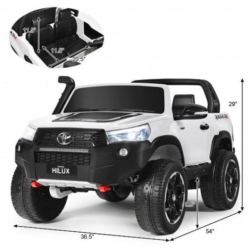 2*12V Authorized Toyota Hilux Electric Ride On Truck Vehicle 2-Seater 4WD with Remote Control in White