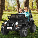 2-Seater Black Ride-On Truck with Remote Control and Storage Room - 12V