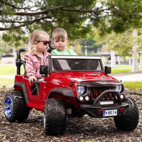 12V CHILDREN'S RIDE-ON JEEP TRUCK CAR, DUAL POWERFUL MOTORS, TWO SEAT CAPACITY, HIGH-GRIP TYRES, LED LIGHTS & REMOTE CONTROL