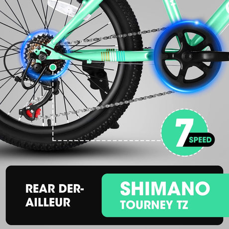 20 Inch Kids' Mountain Bike for Boys and Girls Ages 7-12 with 7-Speed Gear
