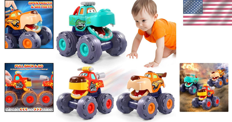 Pull-Back Monster Trucks for Toddlers (Ages 1-3) – Durable Educational Toy