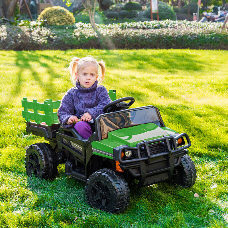 SEGMART 12V Ride-On Tractor Truck with RC Control and Trailer for Kids