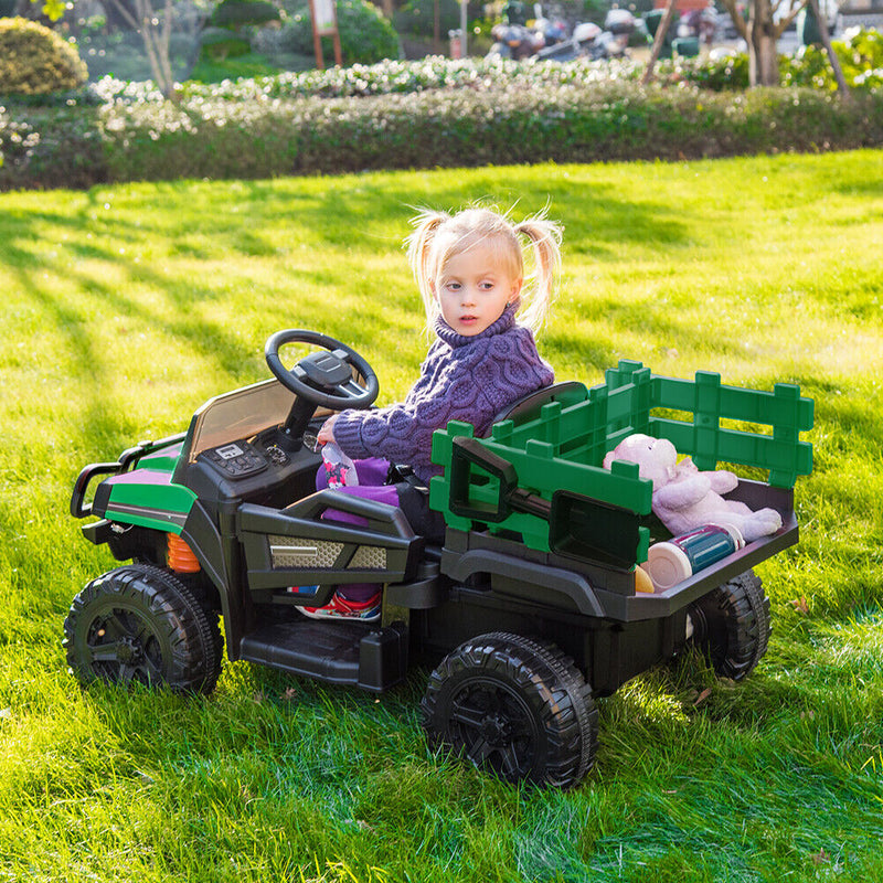 SEGMART 12V Ride-On Tractor Truck with RC Control and Trailer for Kids