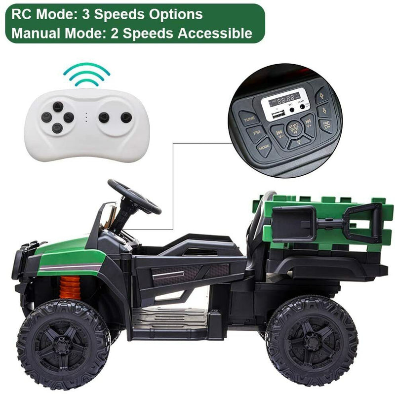 SEGMART 12V Ride-On Tractor Truck with RC Control and Trailer for Kids