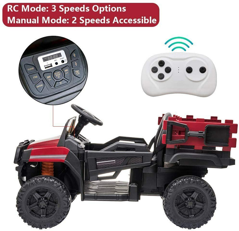 SEGMART 12V Ride-On Tractor Truck with RC Control and Trailer for Kids