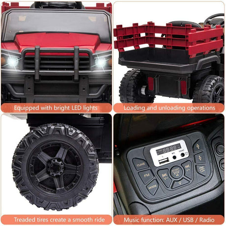 SEGMART 12V Ride-On Tractor Truck with RC Control and Trailer for Kids
