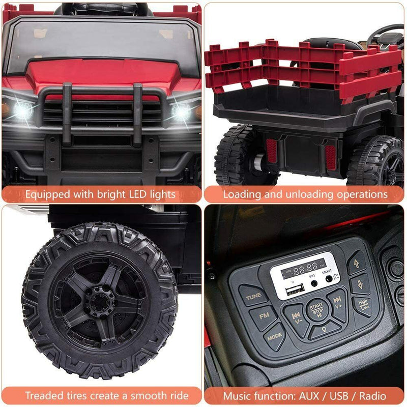 SEGMART 12V Ride-On Tractor Truck with RC Control and Trailer for Kids