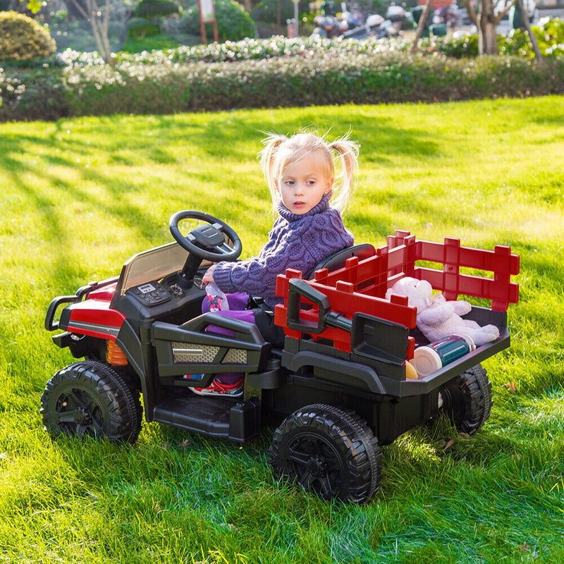 SEGMART 12V Ride-On Tractor Truck with RC Control and Trailer for Kids