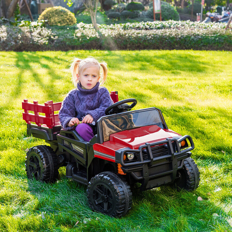 SEGMART 12V Ride-On Tractor Truck with RC Control and Trailer for Kids