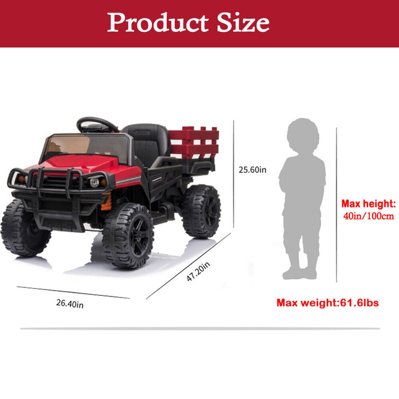 SEGMART 12V Ride-On Tractor Truck with RC Control and Trailer for Kids