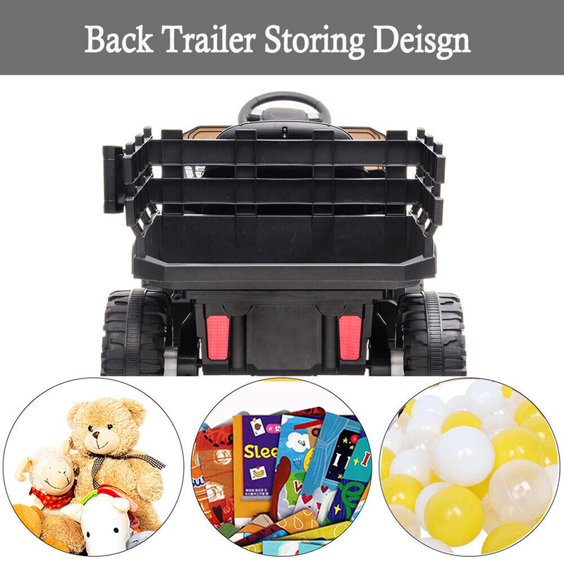 SEGMART 12V Ride-On Tractor Truck with RC Control and Trailer for Kids