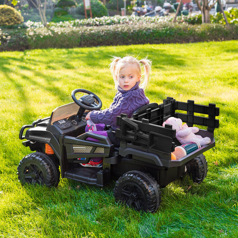 SEGMART 12V Ride-On Tractor Truck with RC Control and Trailer for Kids