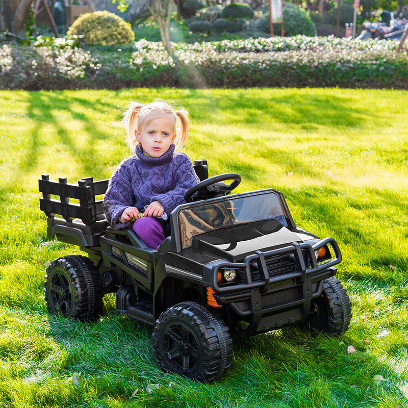 SEGMART 12V Ride-On Tractor Truck with RC Control and Trailer for Kids