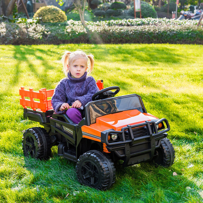 SEGMART 12V Ride-On Tractor Truck with RC Control and Trailer for Kids