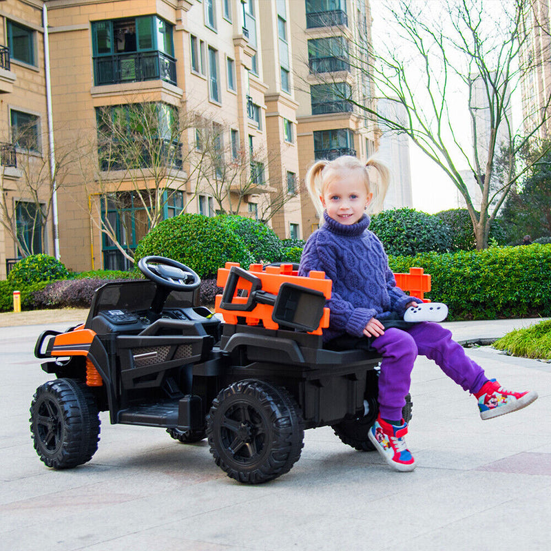 SEGMART 12V Ride-On Tractor Truck with RC Control and Trailer for Kids