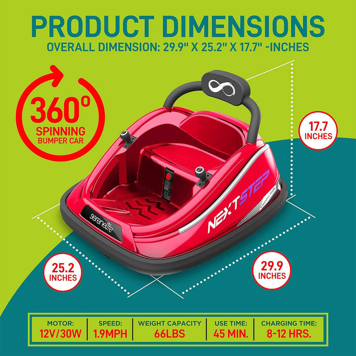 360 Degree Spinning Bumper Car with Adjustable Belt and Controls, Red