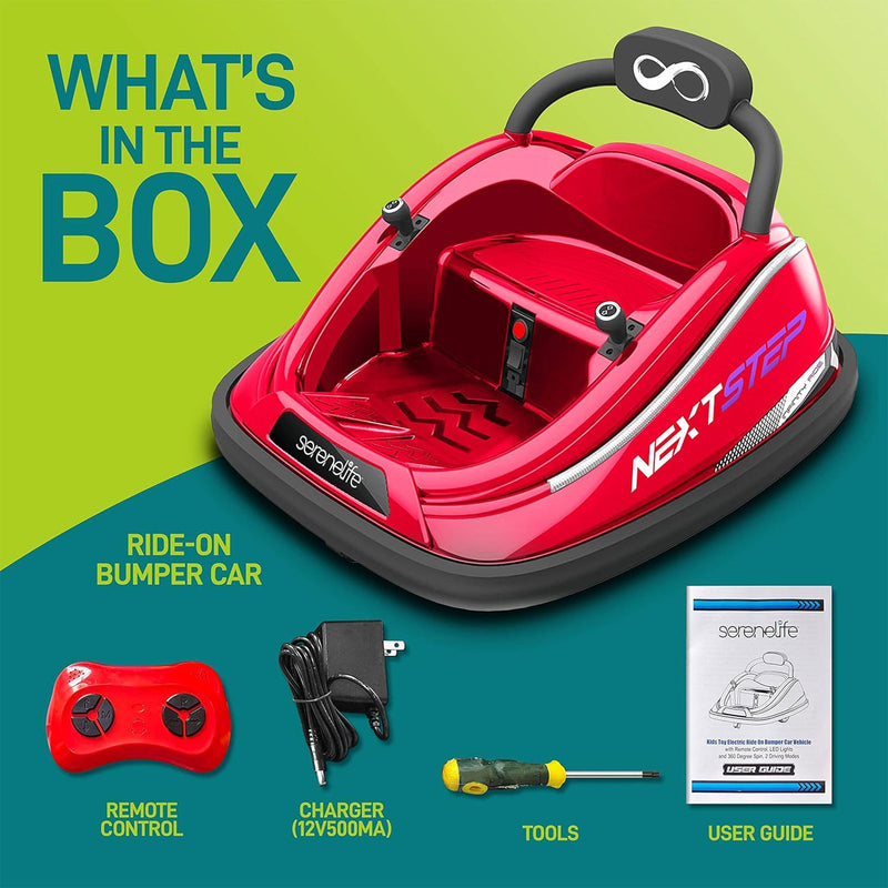 360 Degree Spinning Bumper Car with Adjustable Belt and Controls, Red