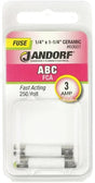 Jandorf Fast Acting 250 Volt 3 Amp Fuse #60601 Jandorf
