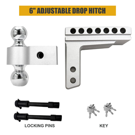 Trucktok 2" Adjustable Hitch 6" Drop/Rise 12,000 GTW with Dual Locks TruckTok