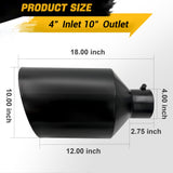 Trucktok 4" Inlet 10" Outlet 18" Overall Length Bolt On Exhaust Tailpipe Tip Black TruckTok