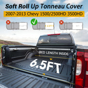 Trucktok 2007-2013 Chevy Silverado Sierra 6.5FT Soft Roll Up Tonneau Cover Bed TruckTok