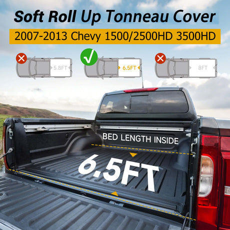 Trucktok 2007-2013 Chevy Silverado Sierra 6.5FT Soft Roll Up Tonneau Cover Bed TruckTok