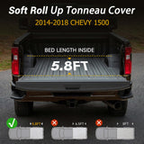 Trucktok 2014-2018 Chevy Silverado Sierra 5.8FT Soft Roll Up Tonneau Cover Bed TruckTok