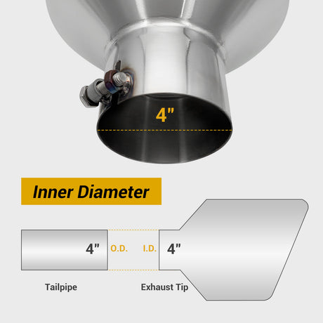 Trucktok 4" Inlet 10" Outlet 18" Overall Length Stainless Steel Bolt On Exhaust Tailpipe Tip TruckTok