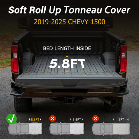 Trucktok 2019-2025 Chevy Silverado Sierra 5.8FT Soft Roll Up Tonneau Cover Bed TruckTok