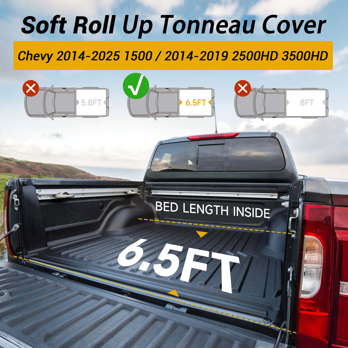 Trucktok 2014-2018 Chevy Silverado Sierra 6.5FT Soft Roll Up Tonneau Cover Bed TruckTok