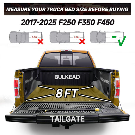 Trucktok 2017-2025 Ford F250 F350 Super Duty 8FT Soft Roll Up Tonneau Cover Bed TruckTok