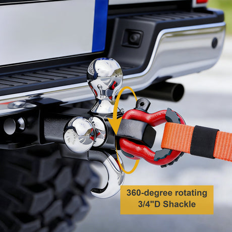 Trucktok 2" Hitch Receiver 3-Ball with Swivel Shackle Hook & Key Lock TruckTok