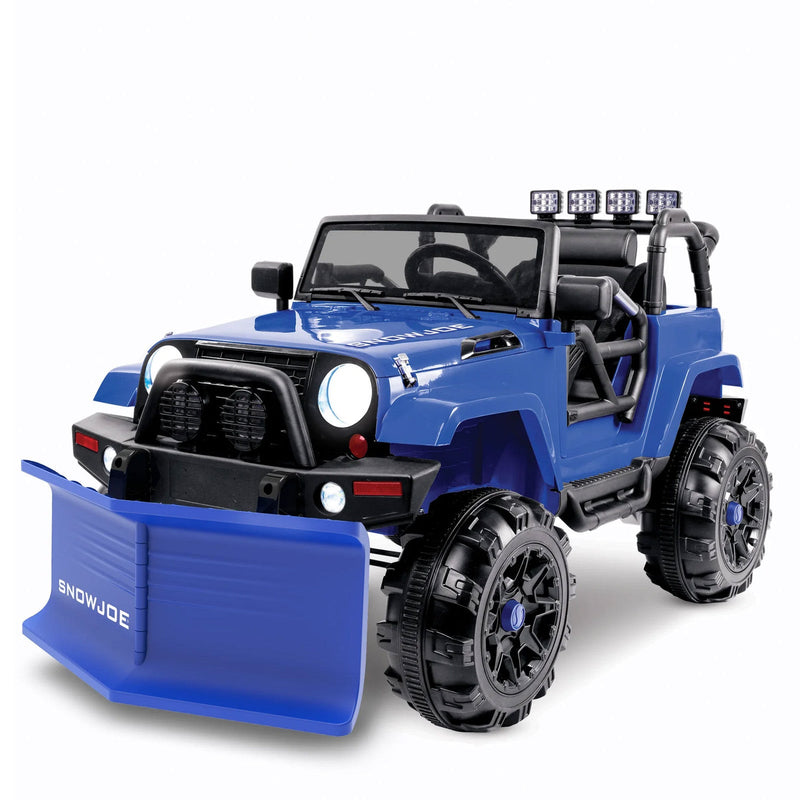 Snow Joe 24-Volt Ride-On Car with Snow Plow and Scoop, Parental Remote Control, Blue