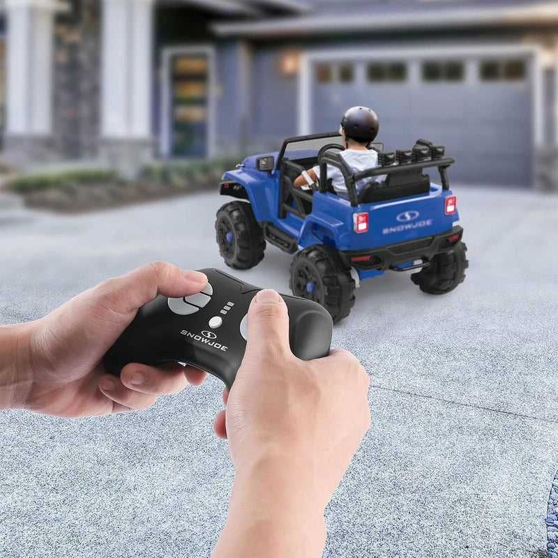 Snow Joe 24-Volt Ride-On Car with Snow Plow and Scoop, Parental Remote Control, Blue