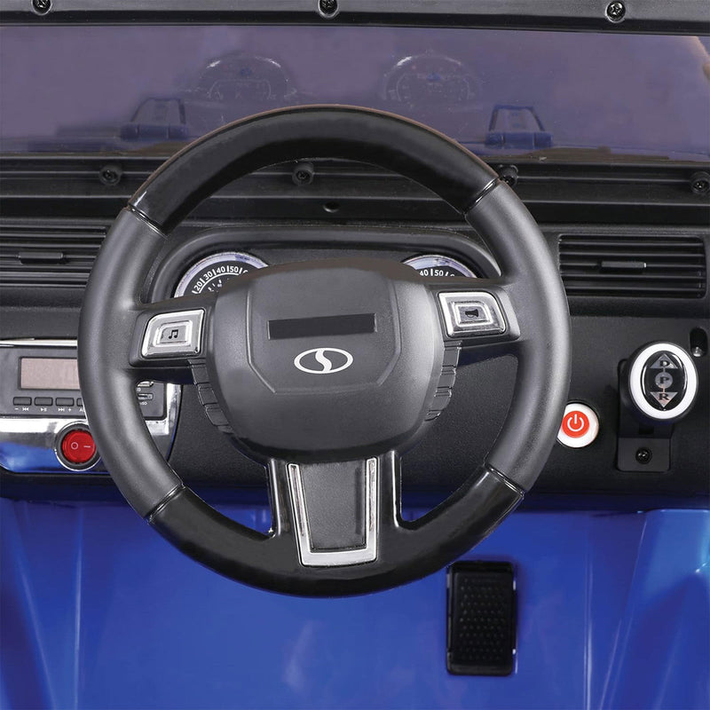 Snow Joe 24-Volt Ride-On Car with Snow Plow and Scoop, Parental Remote Control, Blue