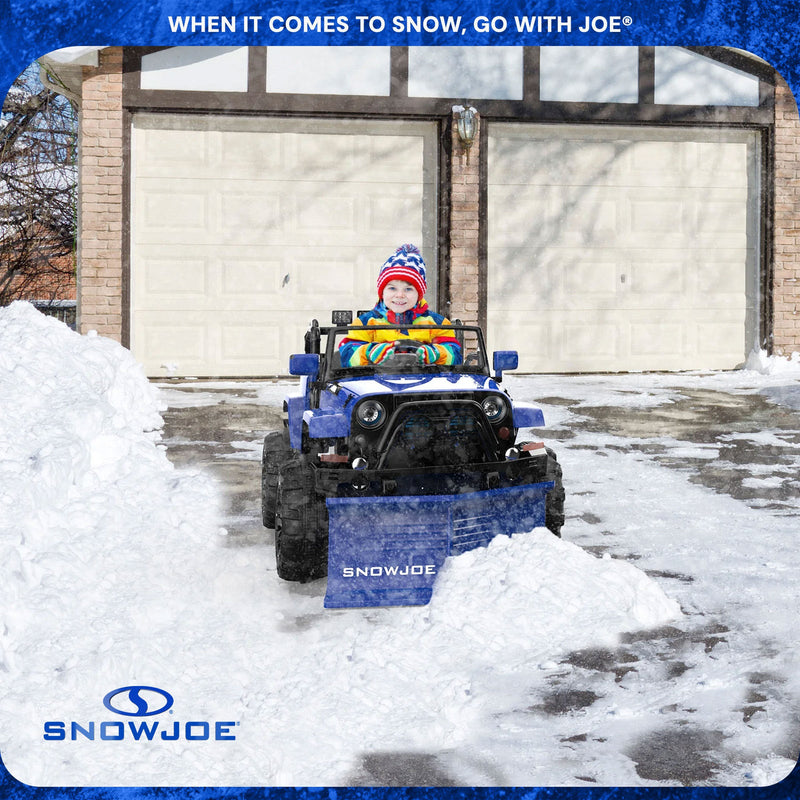 Snow Joe 24-Volt Ride-On Car with Snow Plow and Scoop, Parental Remote Control, Blue