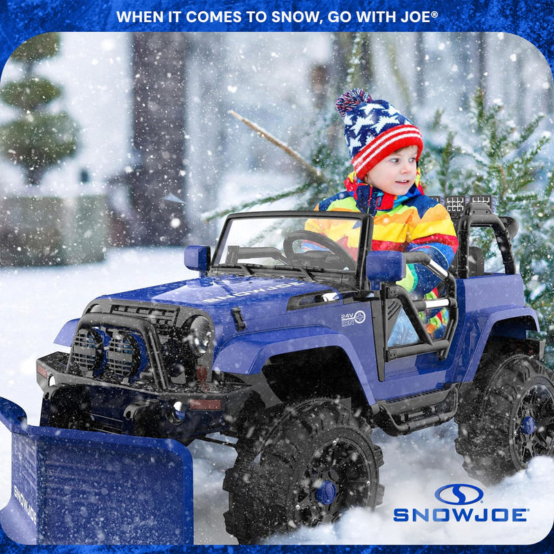 Snow Joe 24-Volt Ride-On Car with Snow Plow and Scoop, Parental Remote Control, Blue