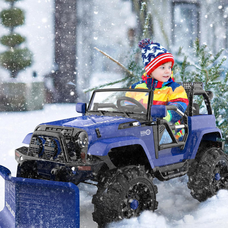 Snow Joe 24-Volt Ride-On Car with Snow Plow and Scoop, Parental Remote Control, Blue