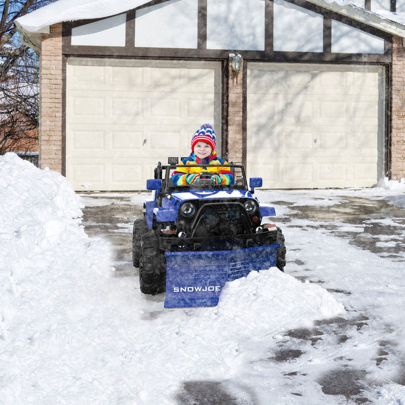 Snow Joe 24-Volt Ride-On Car with Snow Plow and Scoop, Parental Remote Control, Blue