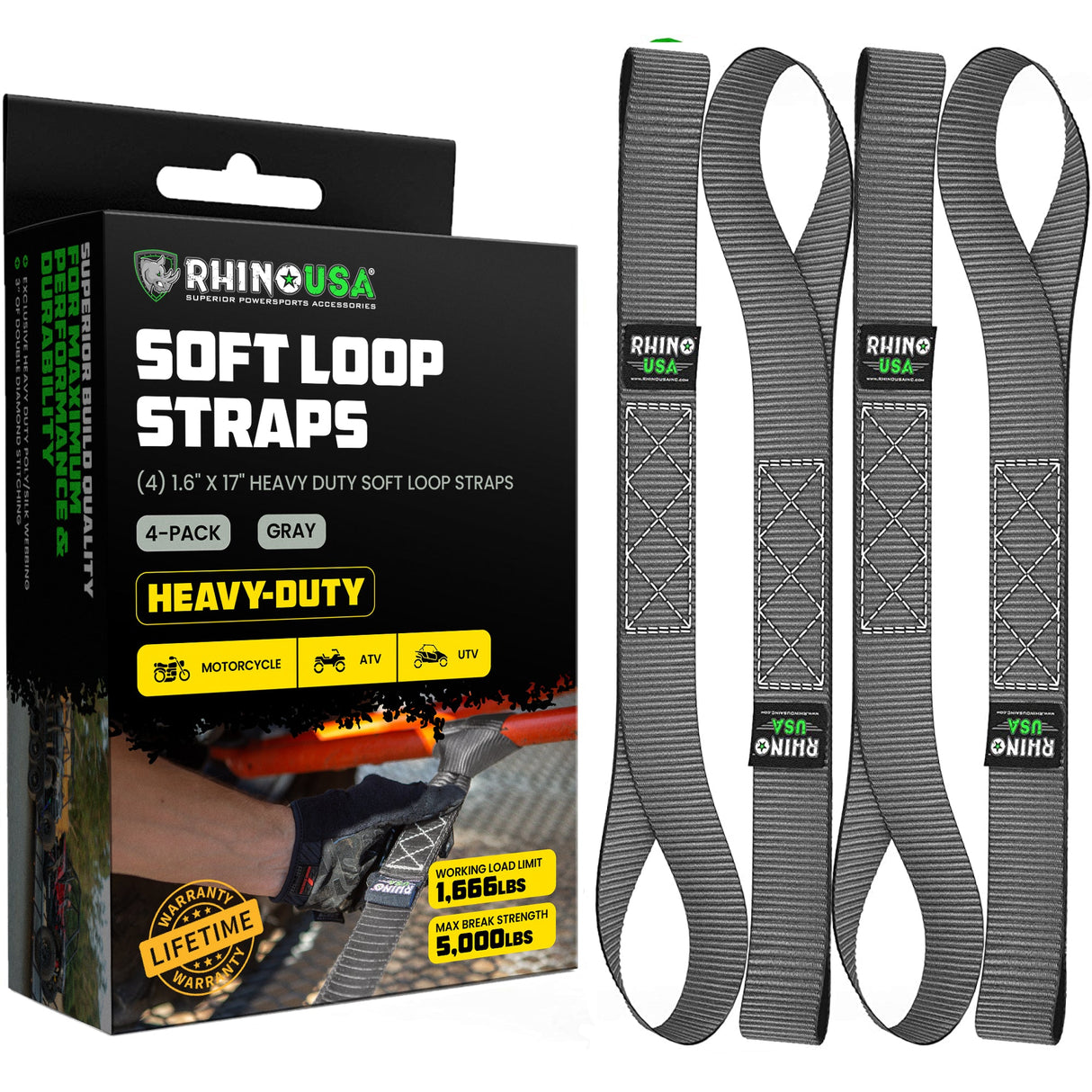 1.6" x 17" Soft Loop Tie-Down Straps (4-Pack)
