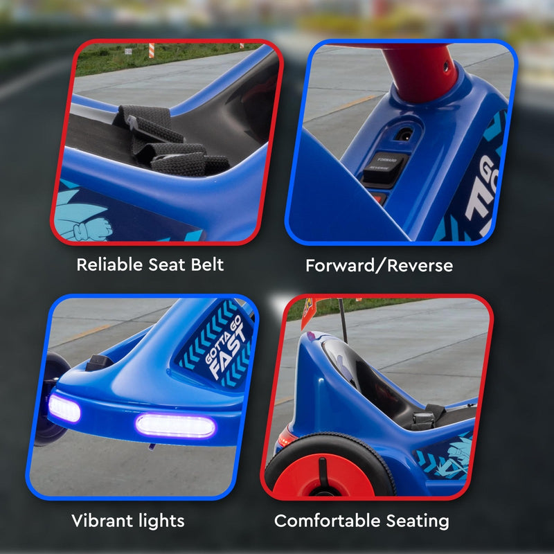 6V Electric Ride-On Go Kart for Kids with Rechargeable Battery and Sonic Hedgehog Design