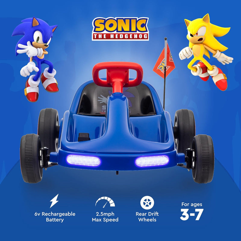 6V Electric Ride-On Go Kart for Kids with Rechargeable Battery and Sonic Hedgehog Design