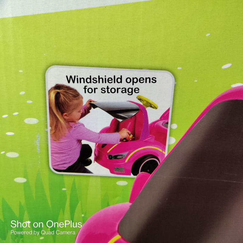 Sparkle and Drive: Dizzy Driver 6-Volt Ride-On Car with Storage in Pink for 18 Months+