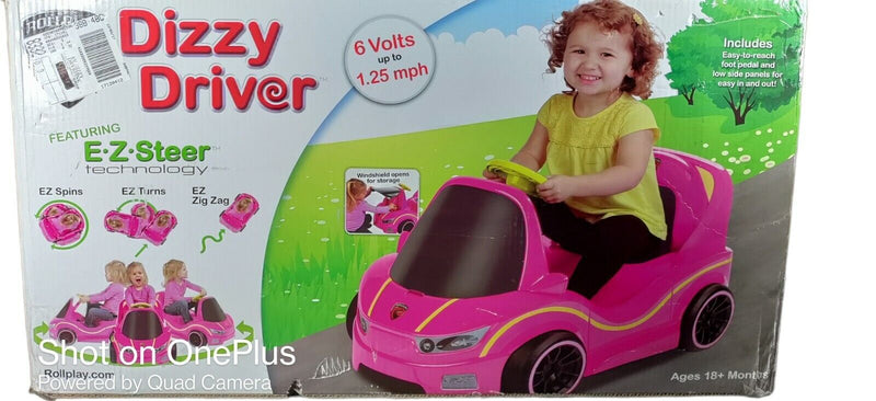 Sparkle and Drive: Dizzy Driver 6-Volt Ride-On Car with Storage in Pink for 18 Months+
