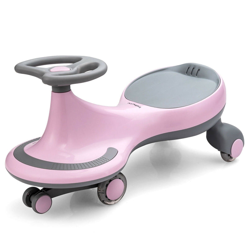 Sparkling Pink Wiggle Car Ride-on Toy for Toddlers and Kids with Flashing Wheels