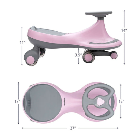 Sparkling Pink Wiggle Car Ride-on Toy for Toddlers and Kids with Flashing Wheels