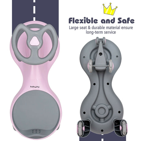 Sparkling Pink Wiggle Car Ride-on Toy for Toddlers and Kids with Flashing Wheels